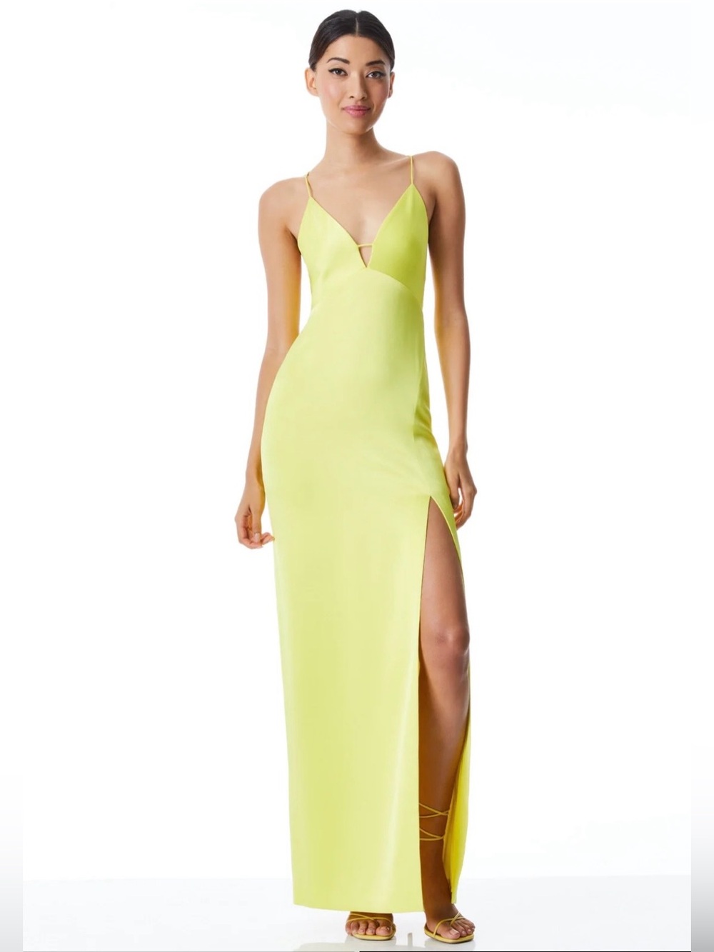 Alice + Olivia Dakota Bias Slip Gown in Yellow Satin/Silk, Sz 6